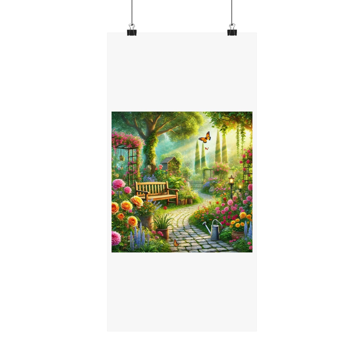 Sunlit Spring Flower Garden Bench Poster