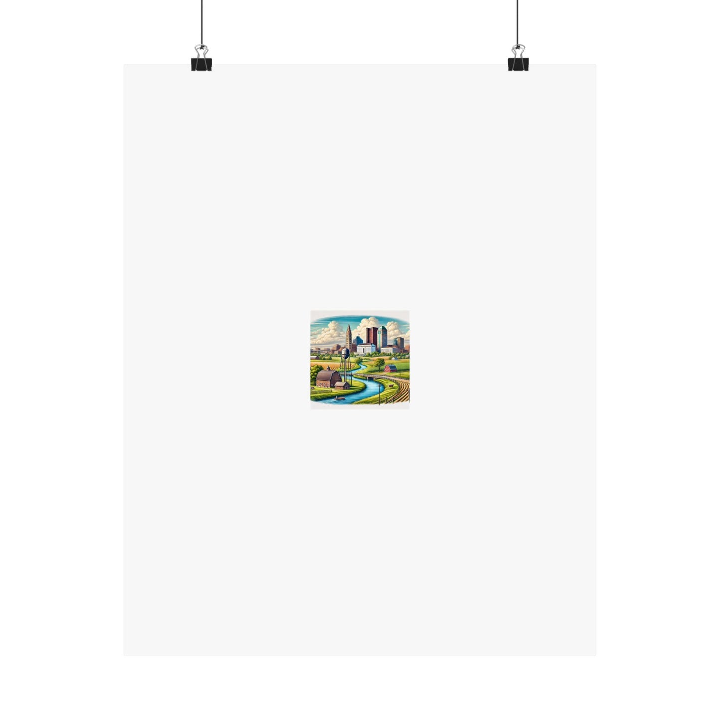 Rural River City Skyline Hometown Landscape Poster Art