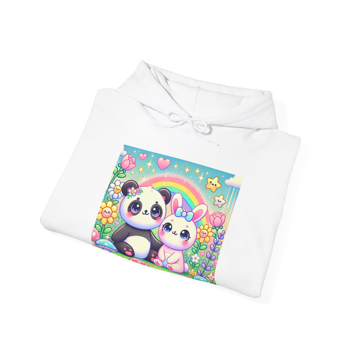 Pastel Panda and Bunny Rainbow Garden Hoodie