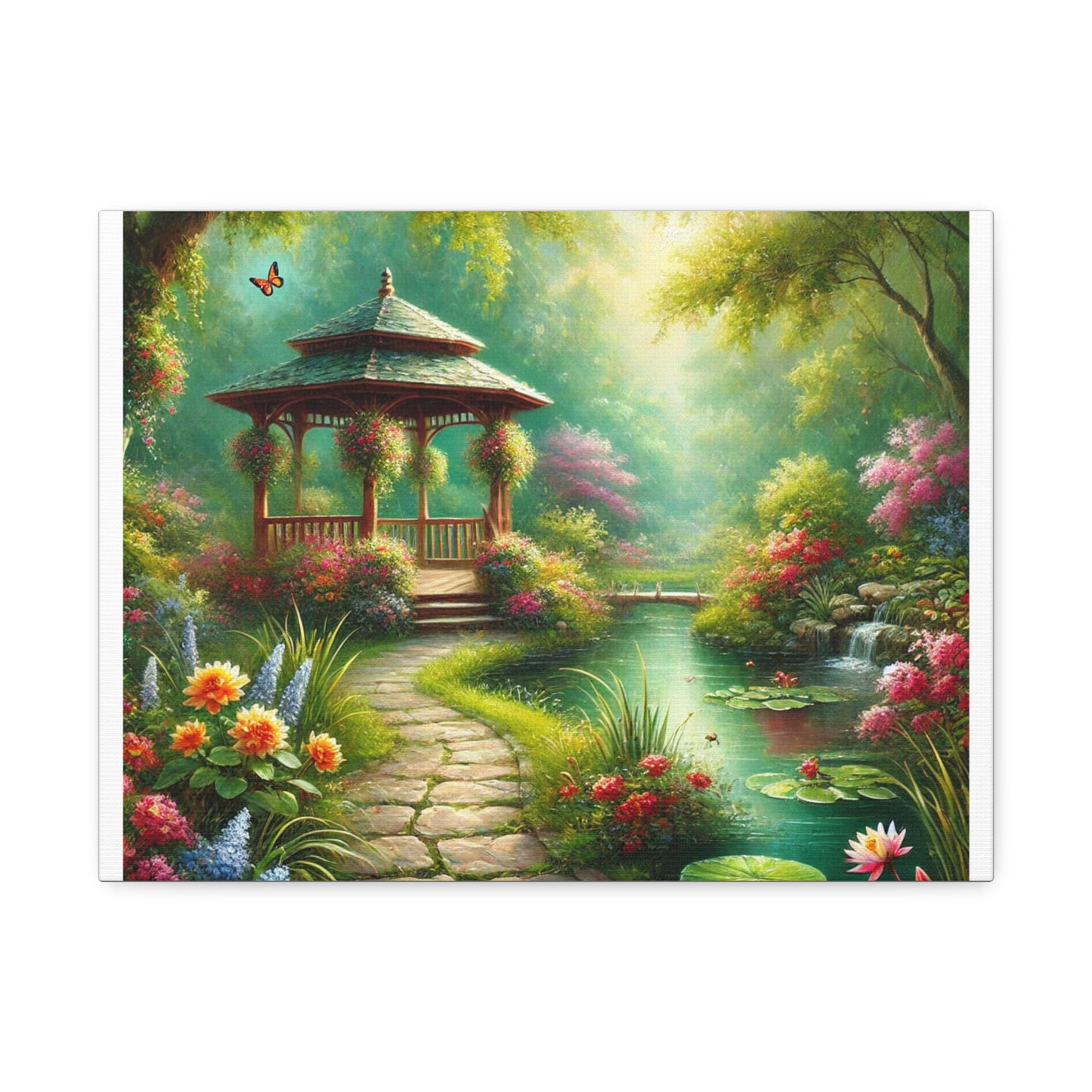Spring Garden Gazebo Floral Landscape Canvas