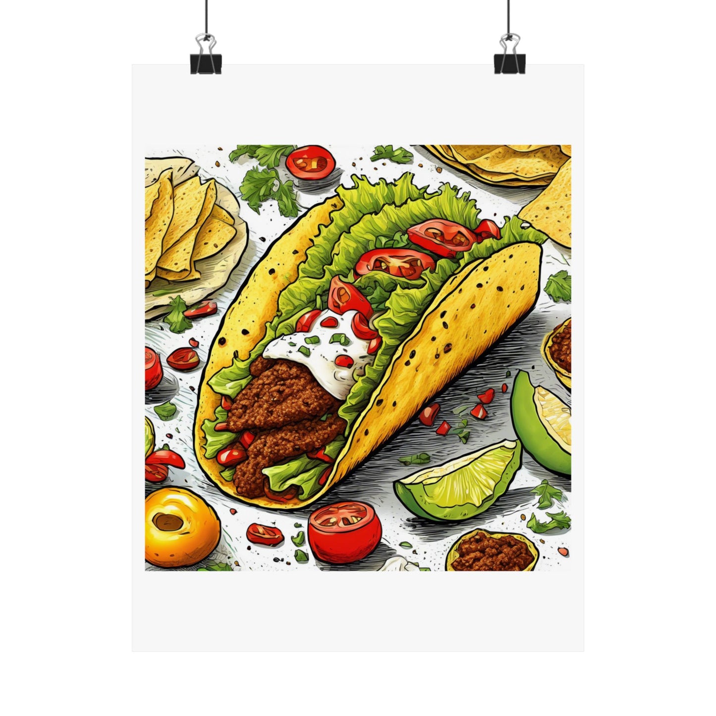 Bold Taco Illustration Foodie Gift Art Poster