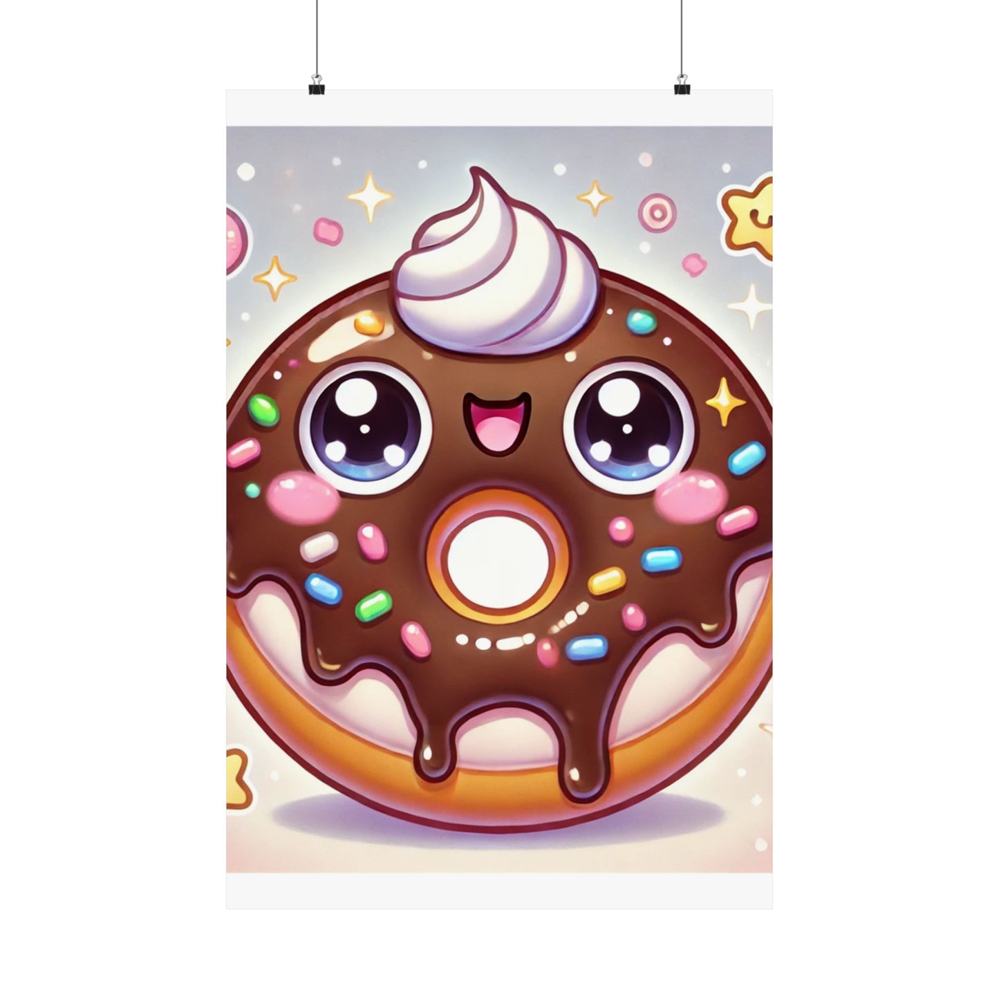 Kawaii Chocolate Donut Cute Dessert Art Poster