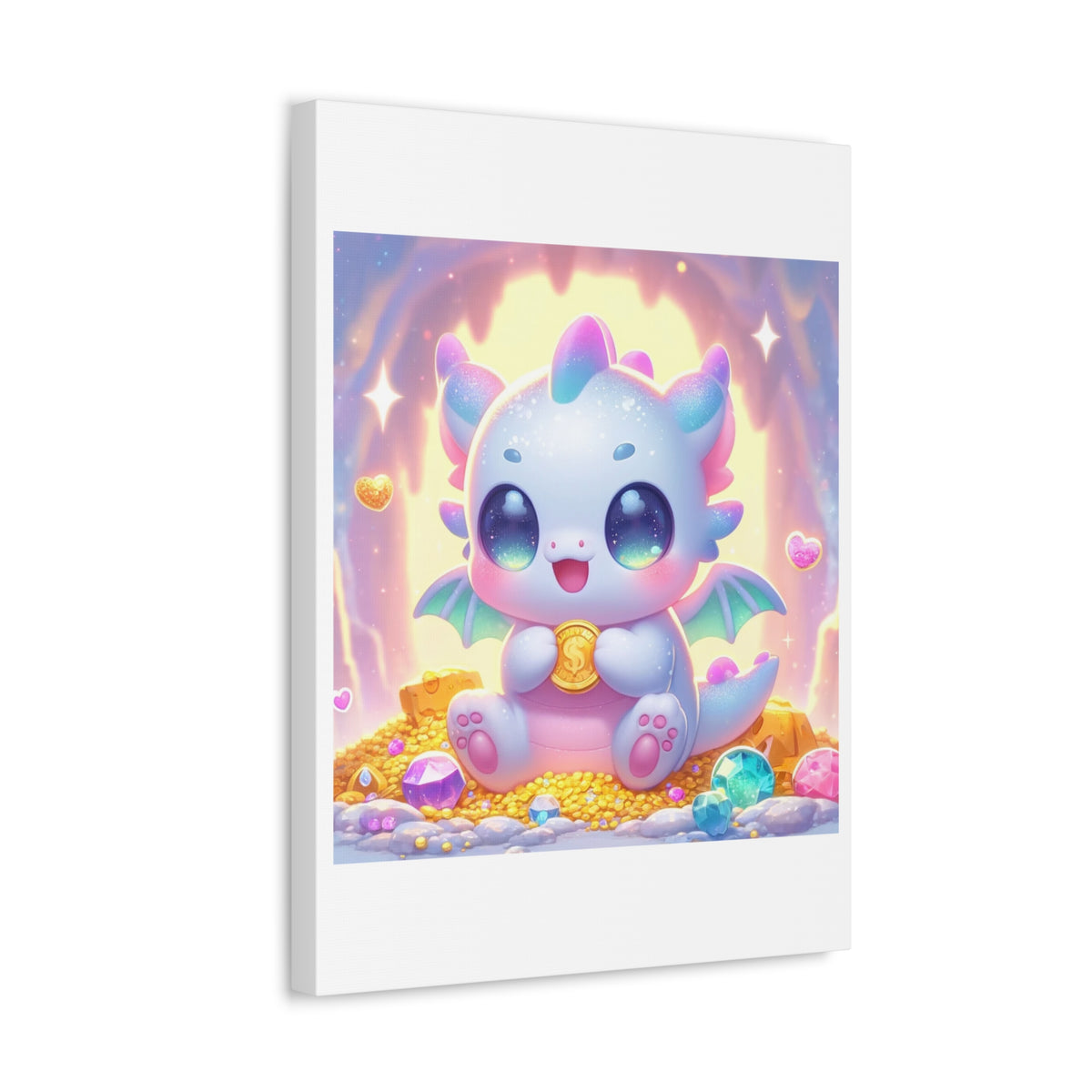 Pastel Treasure Dragon Kawaii Fantasy Canvas Wall Art