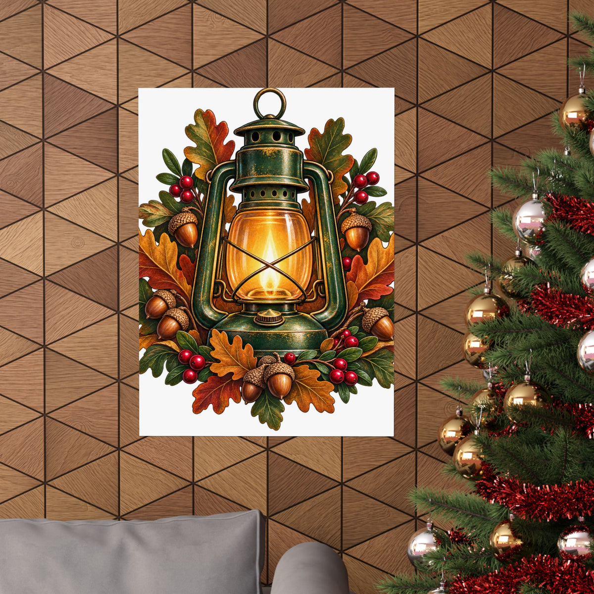 Autumn Oak Lantern and Acorns Poster