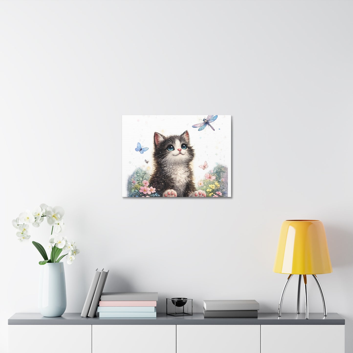 Whimsical Kitten Butterfly Garden Canvas Art