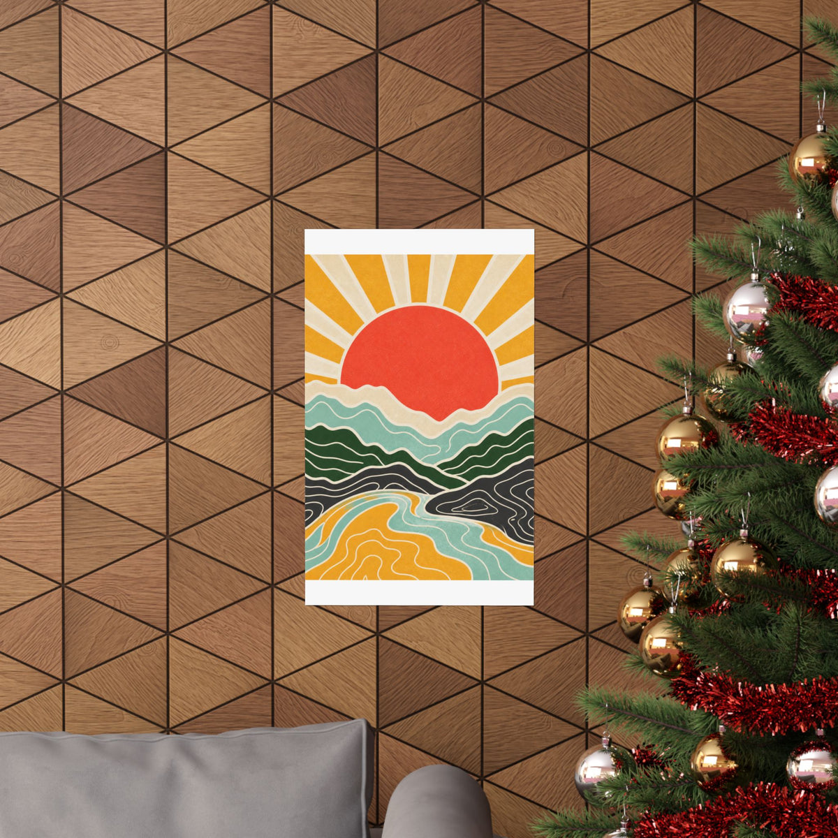 Topographic Sunrise Mid Century Mountain Art Poster