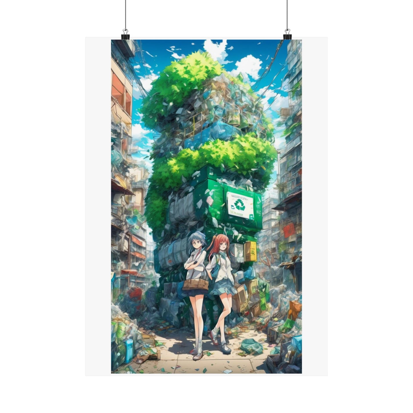 Urban Recycling Anime Friends Green City Wall Poster