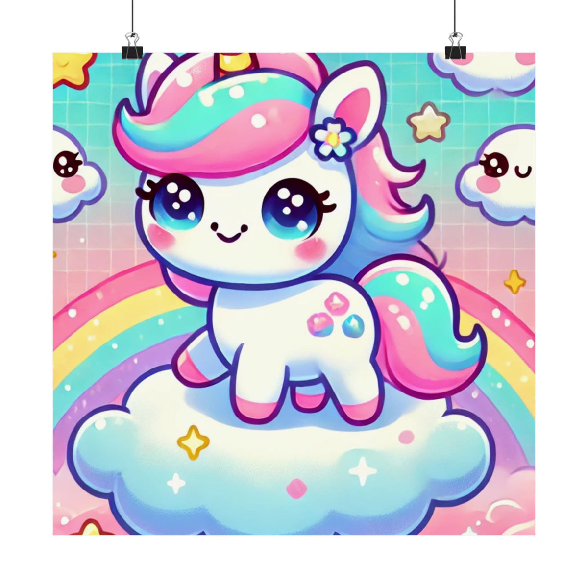 Pastel Rainbow Unicorn Cloud Kawaii Wall Art Poster
