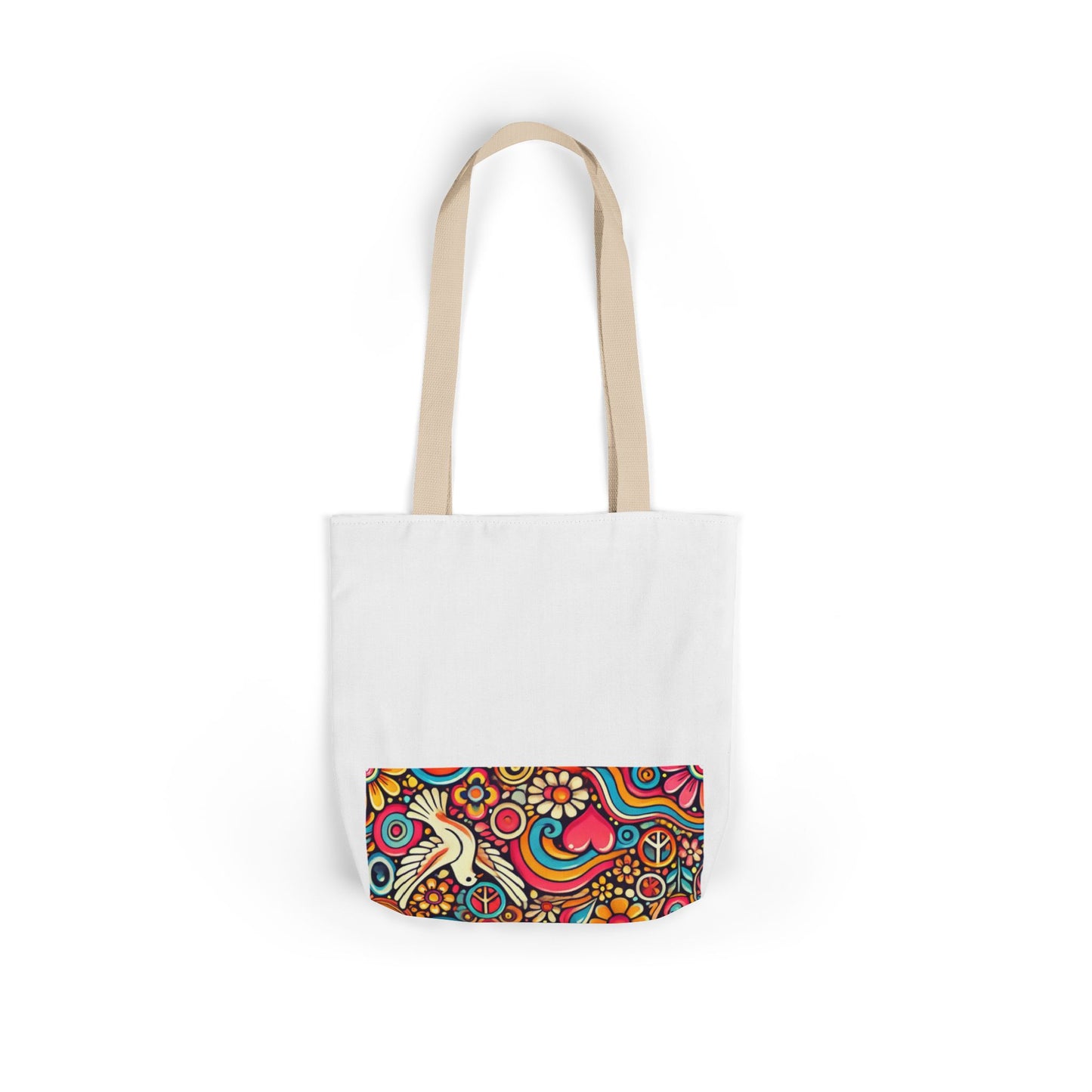 Colorful Peace Floral Pattern Canvas Tote Bag