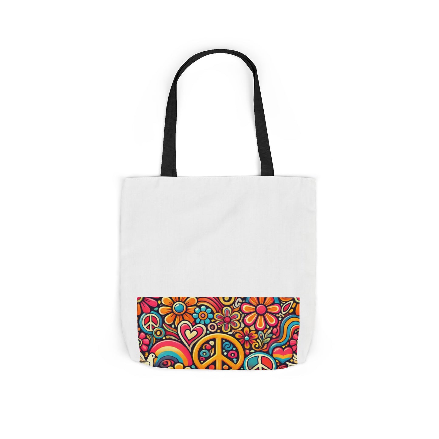 Colorful Peace Floral Pattern Canvas Tote Bag