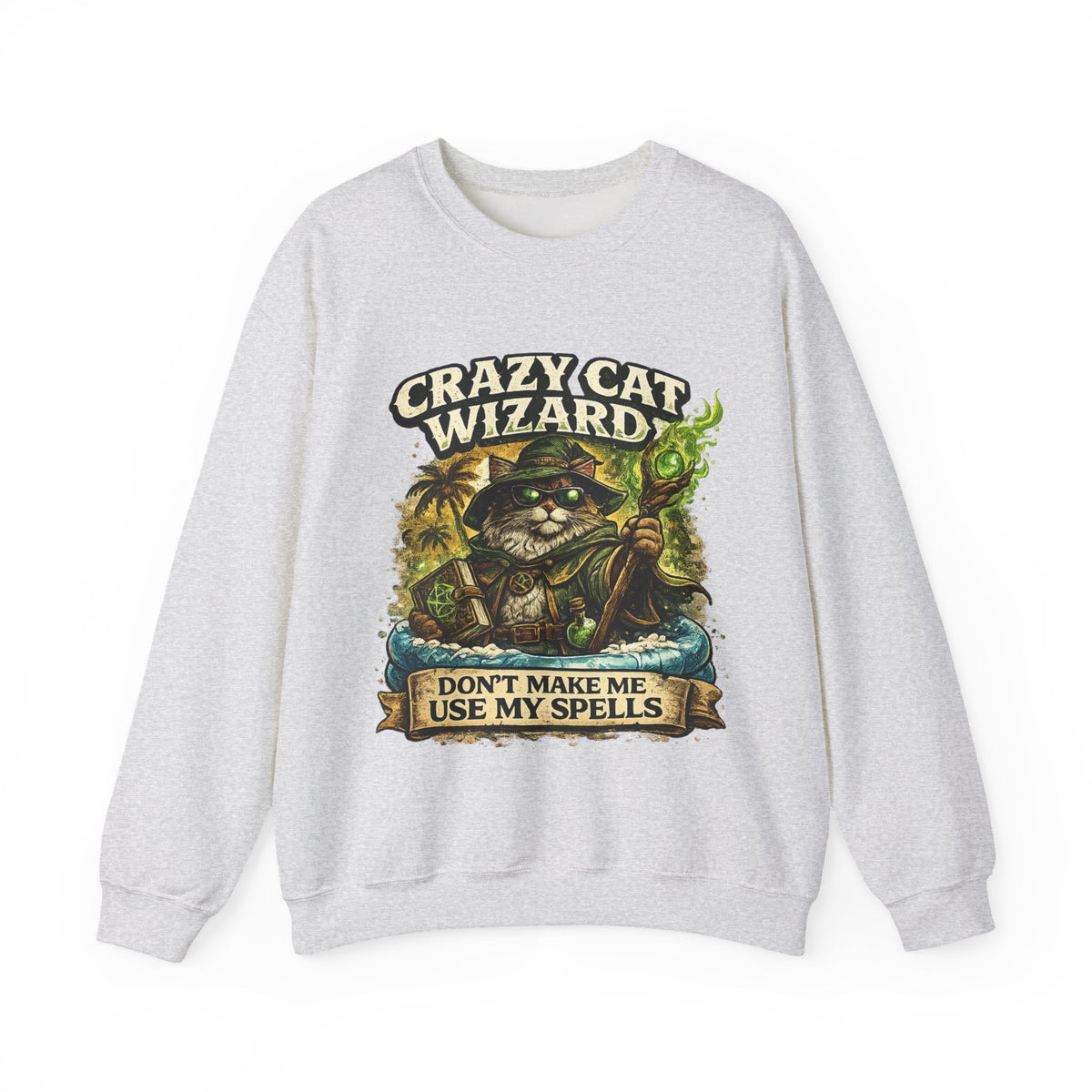 Crazy Cat Wizard Funny Fantasy Art Sweatshirt