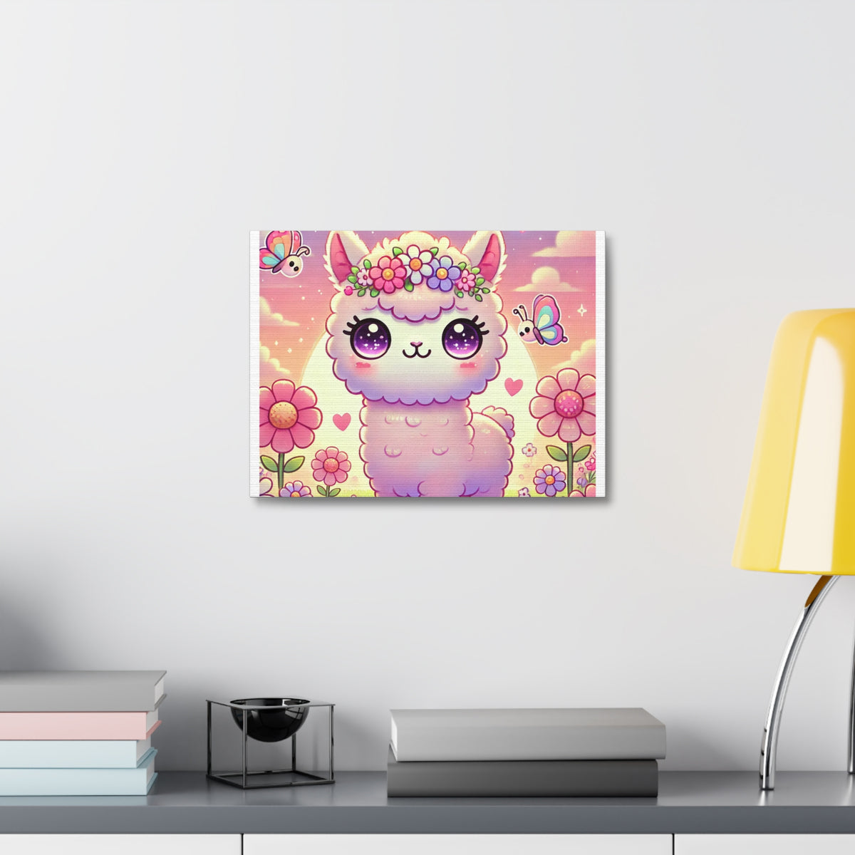 Pastel Floral Alpaca Garden Kawaii Canvas Wall Art