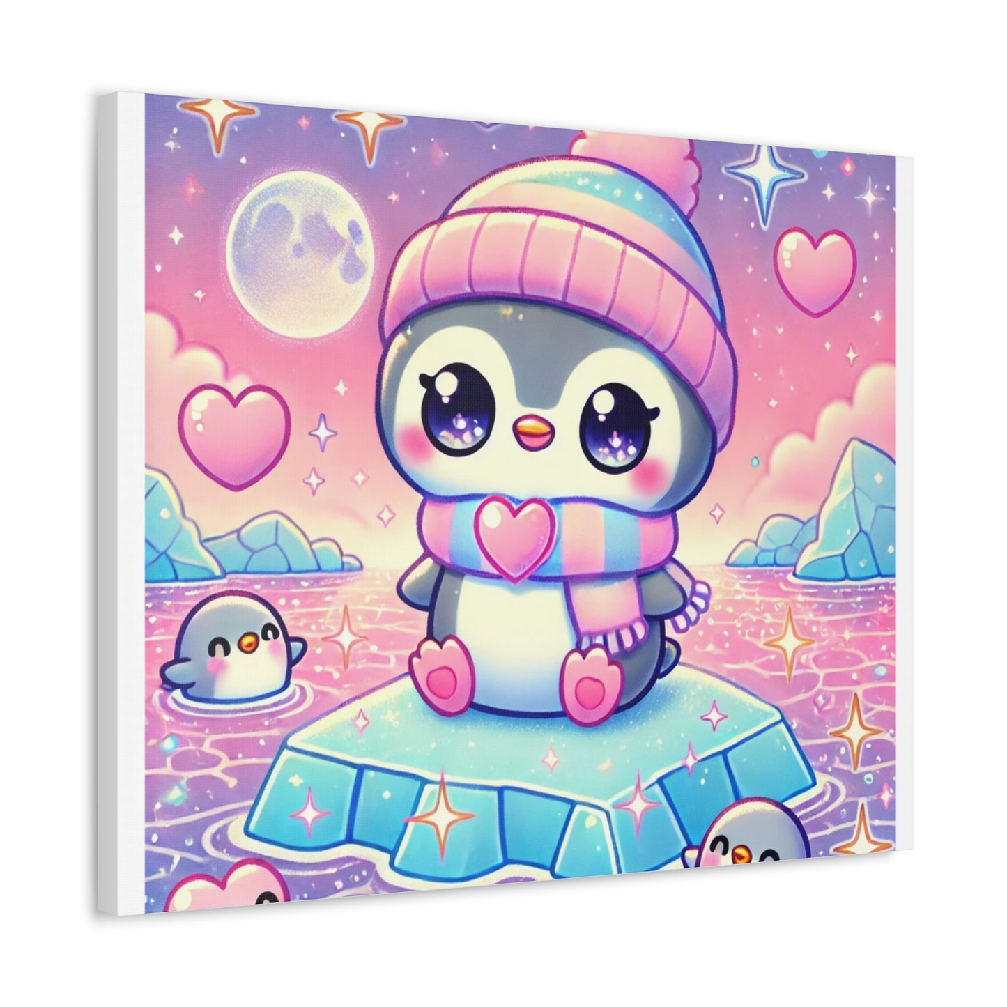 Cute Winter Penguin Ice Floe Kawaii Art Canvas