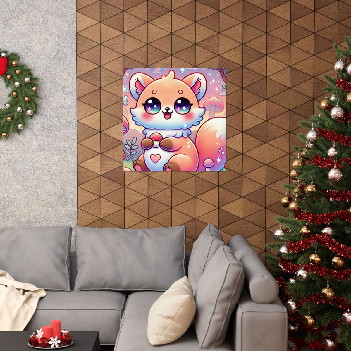 Pastel Woodland Fox Mushroom Kawaii Wall Art Poster