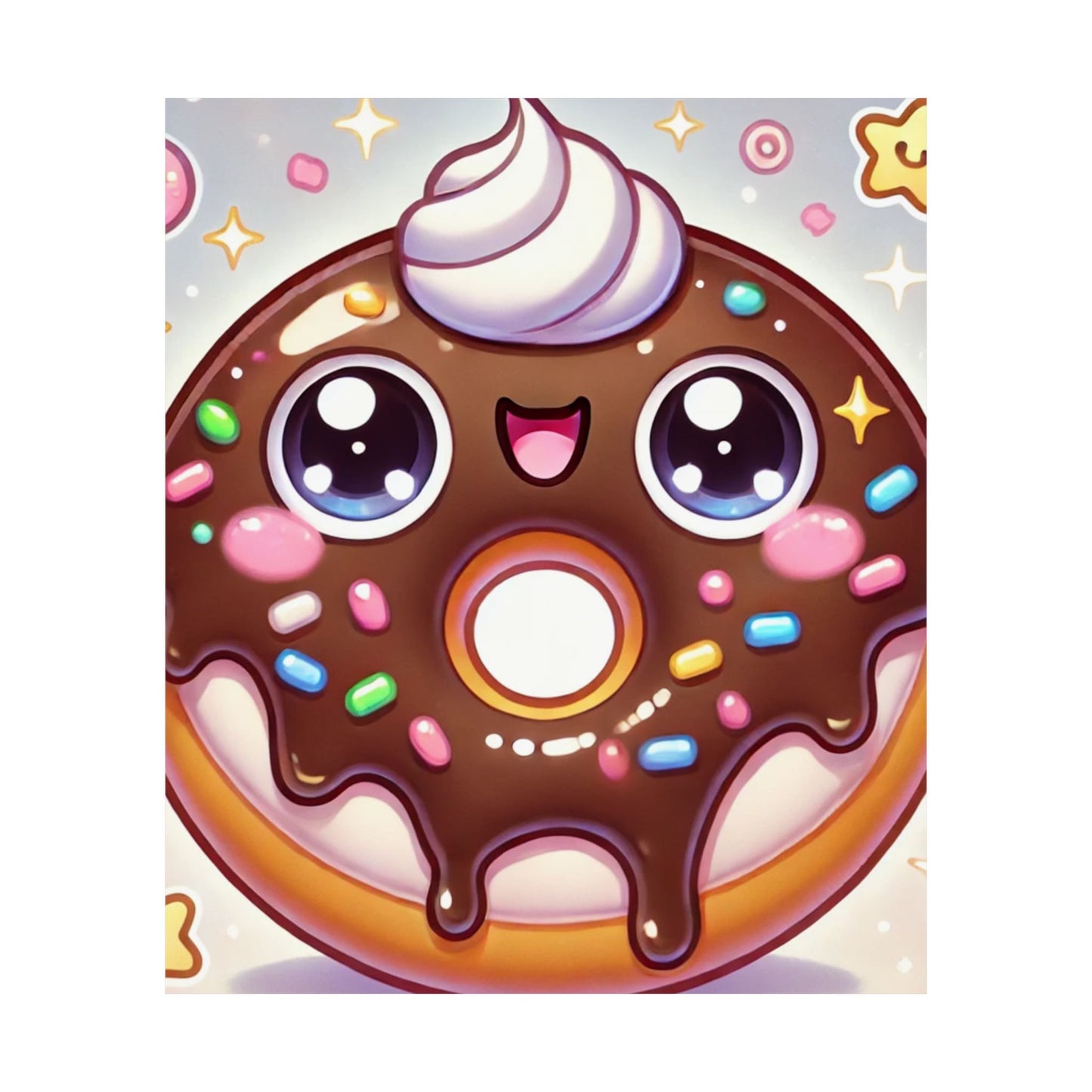 Kawaii Chocolate Donut Cute Dessert Art Poster