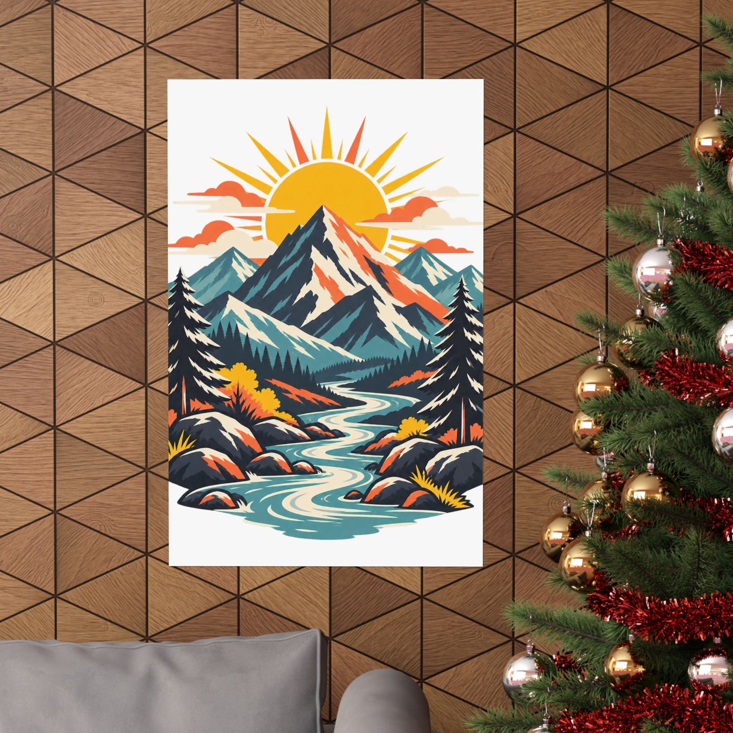 Alpine Sunrise River Mountain Adventure Art Poster