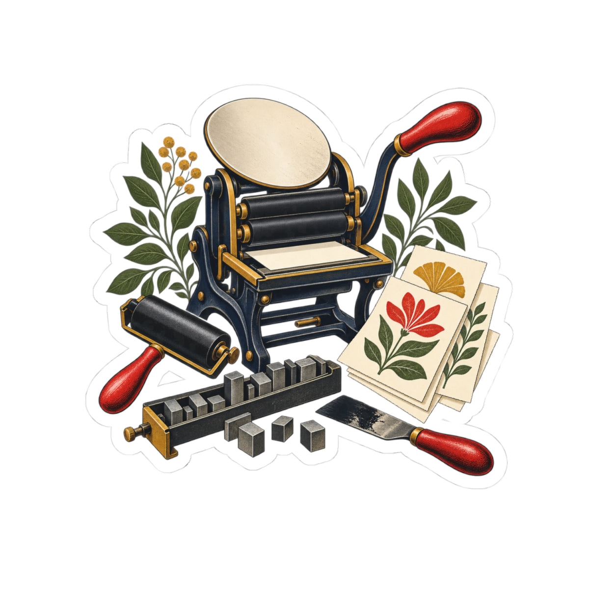 Botanical Letterpress Printshop Sticker