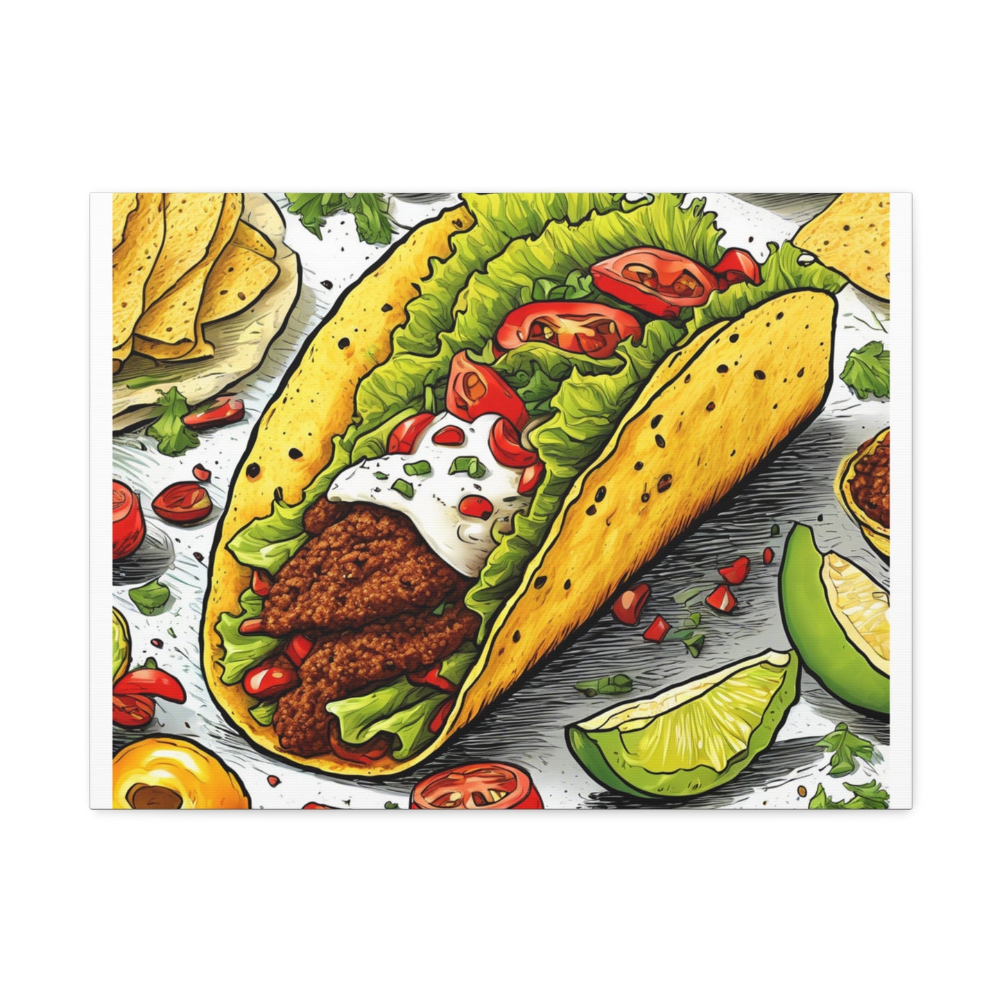 Bold Taco Illustration Foodie Gift Art Canvas