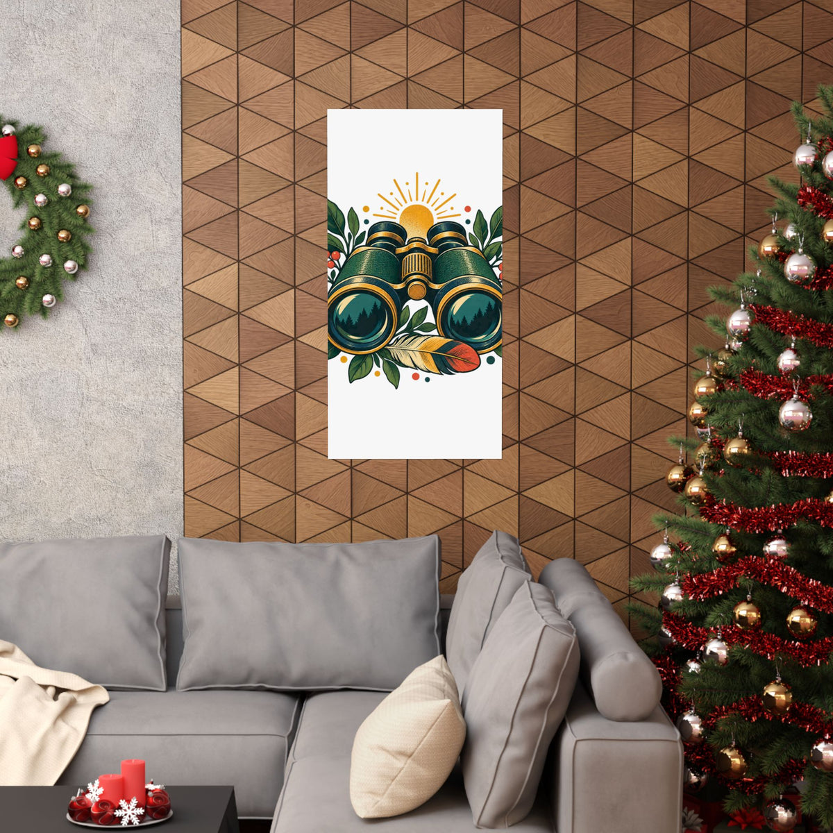 Retro Binoculars and Botanical Birdwatching Art Poster