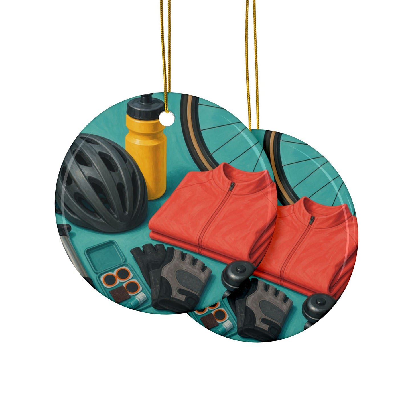 Colorful Cycling Gear Hobby Art Ceramic Ornament, Holiday Keepsake and Gift