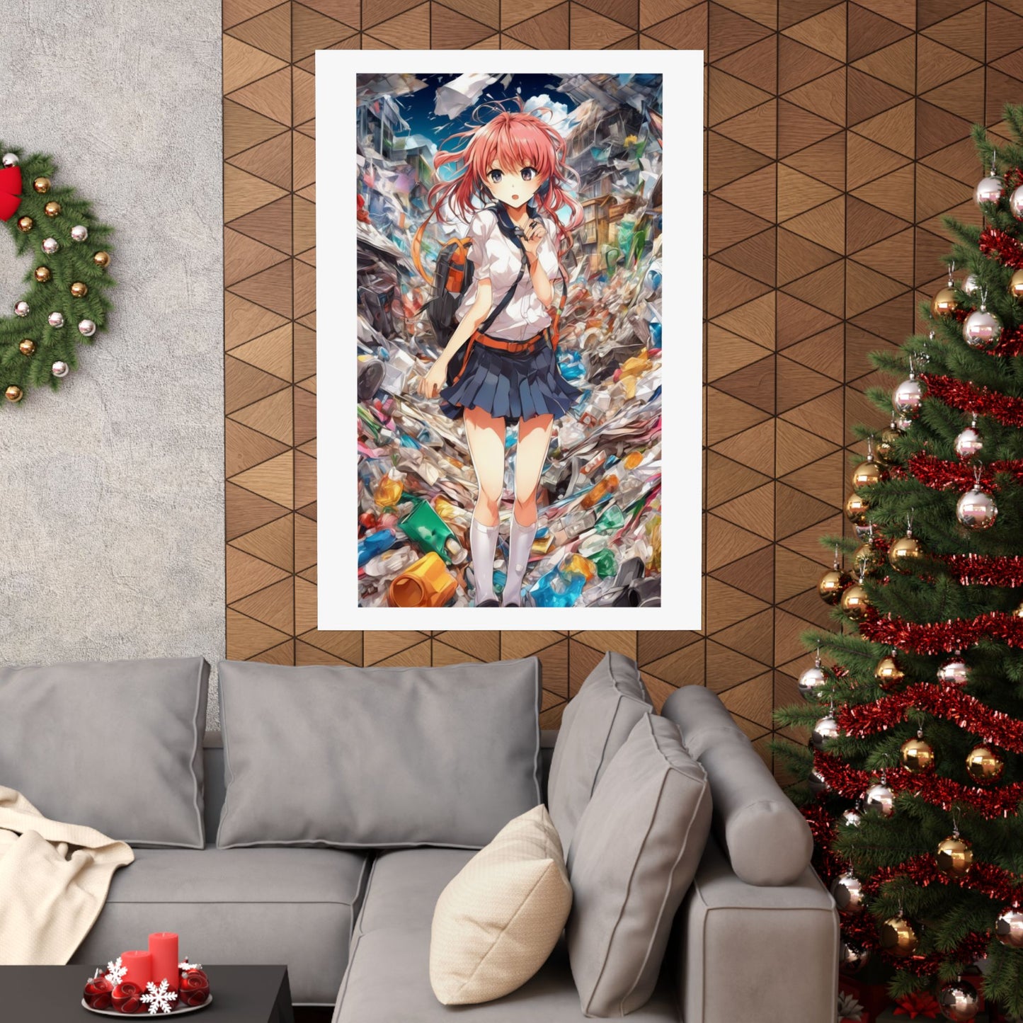 Recycling Day Anime Schoolgirl Eco Street Art Poster