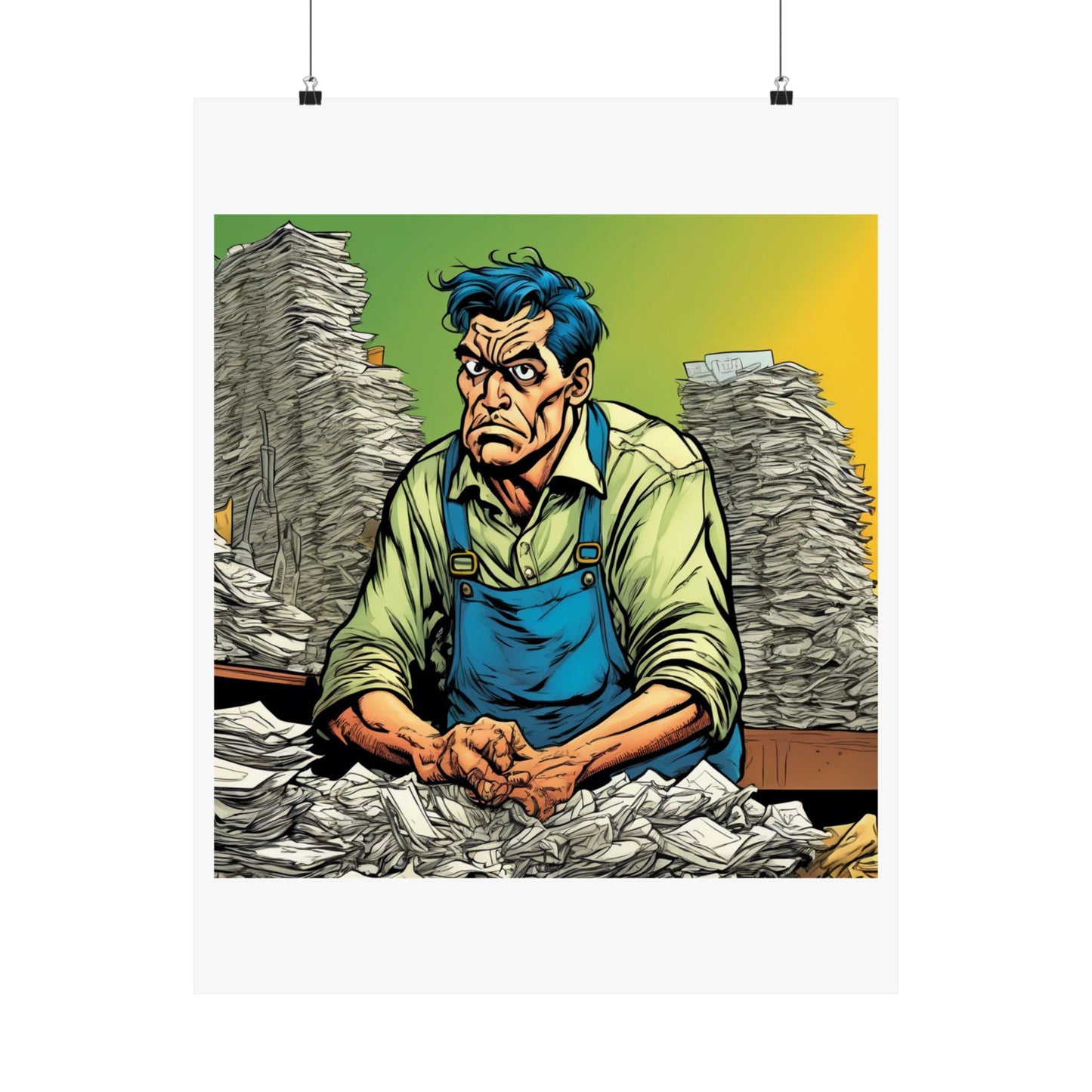 Paperwork Chaos Desk Worker Funny Office Art Poster
