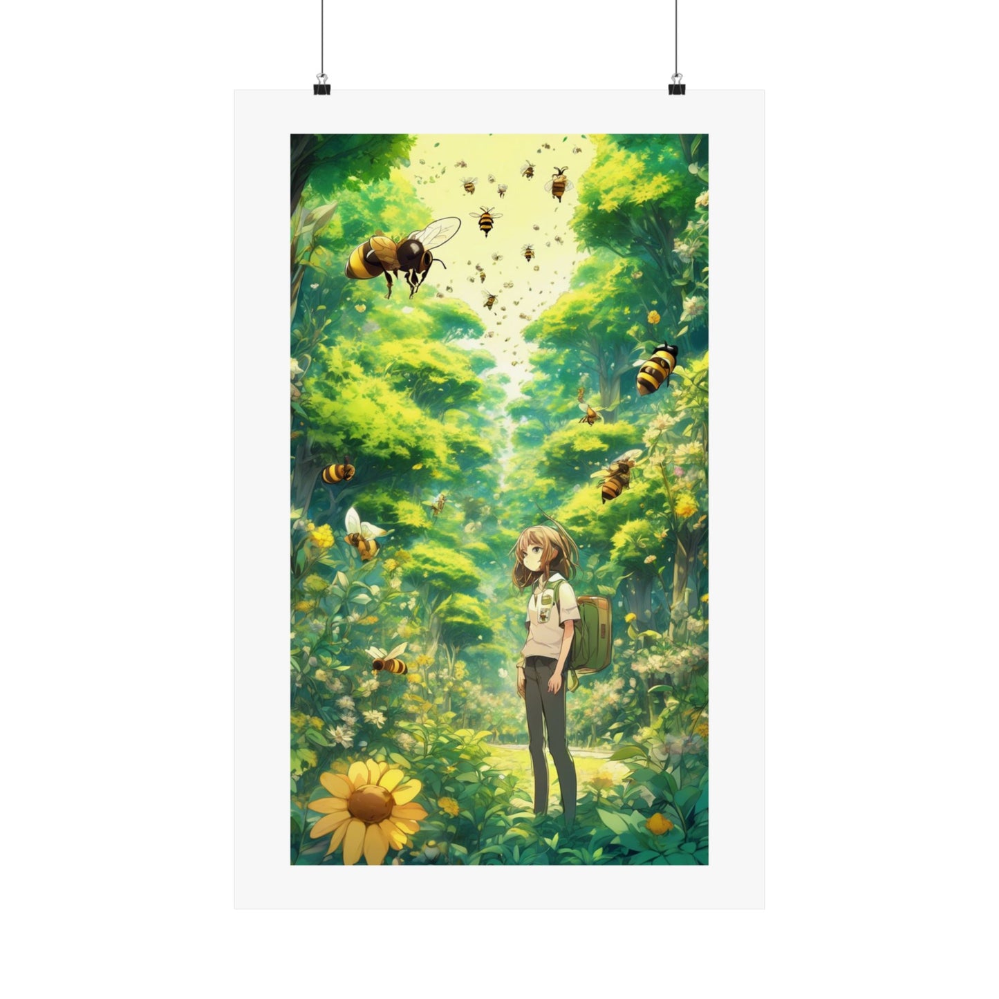 Bee Garden Explorer Anime Nature Art Poster