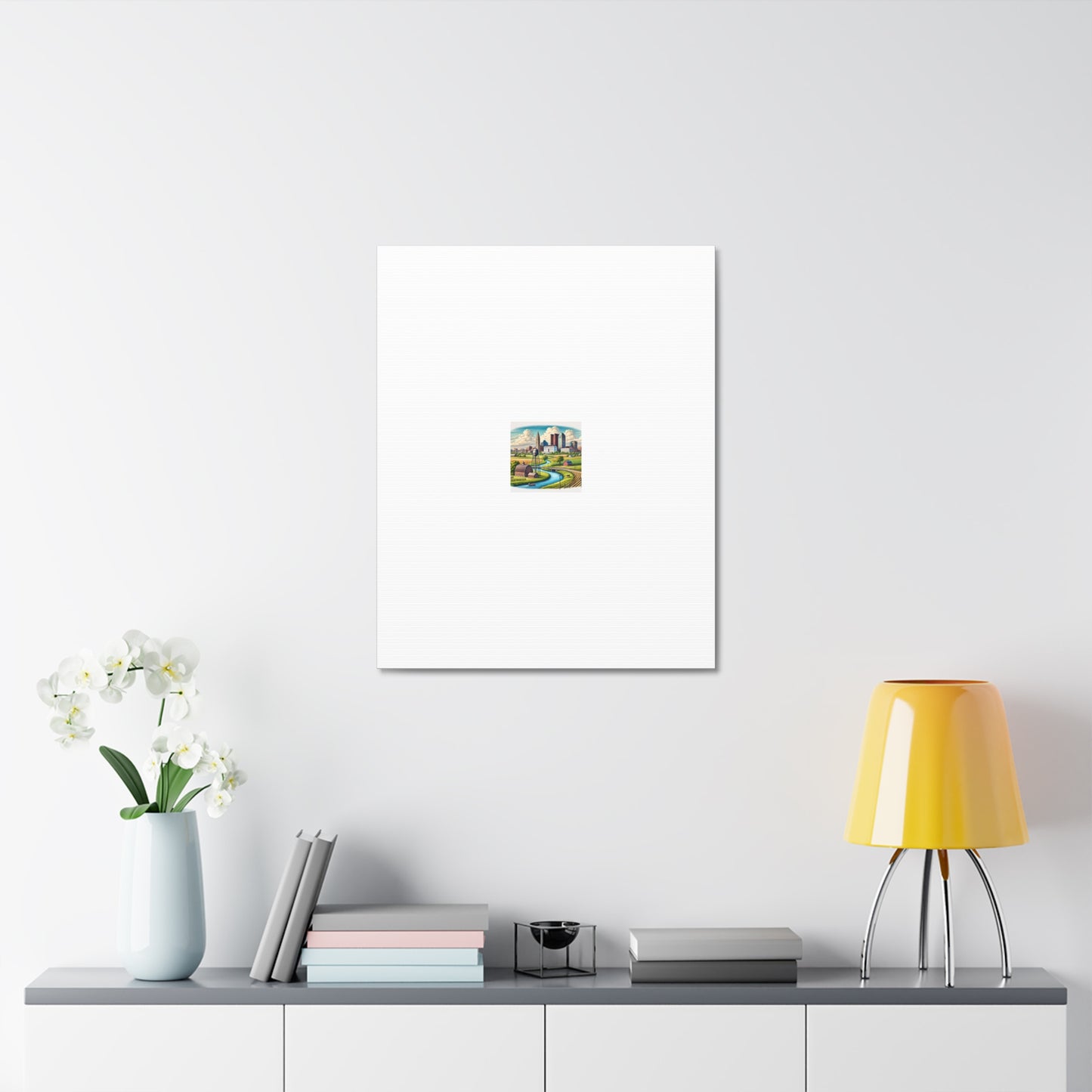 Rural River City Skyline Hometown Landscape Canvas Wall Art