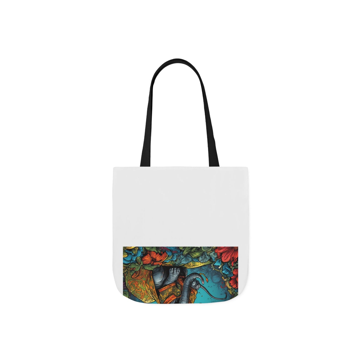 Colorful Storybook Elephant Floral Canvas Tote Bag