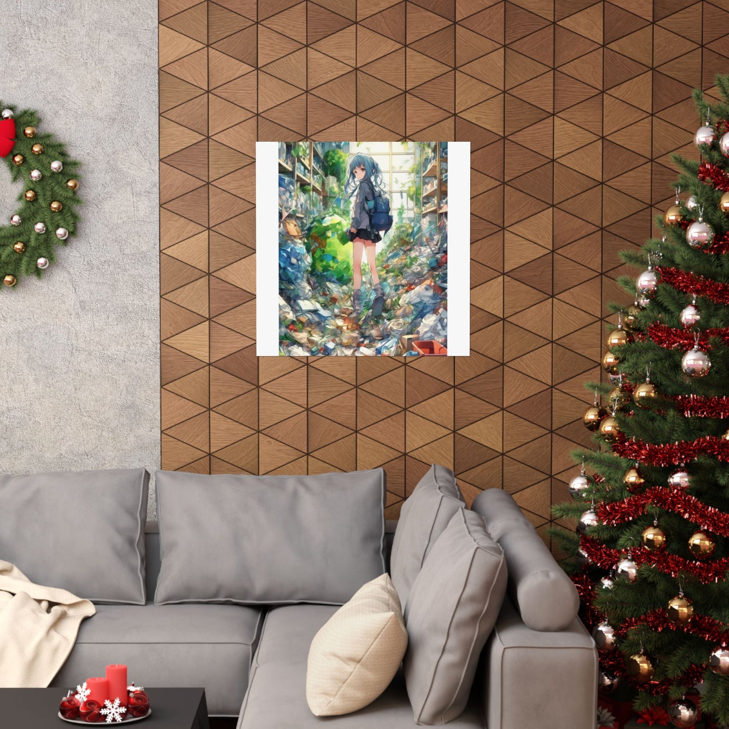 Green Recycling Alley Anime Girl Urban Green Poster
