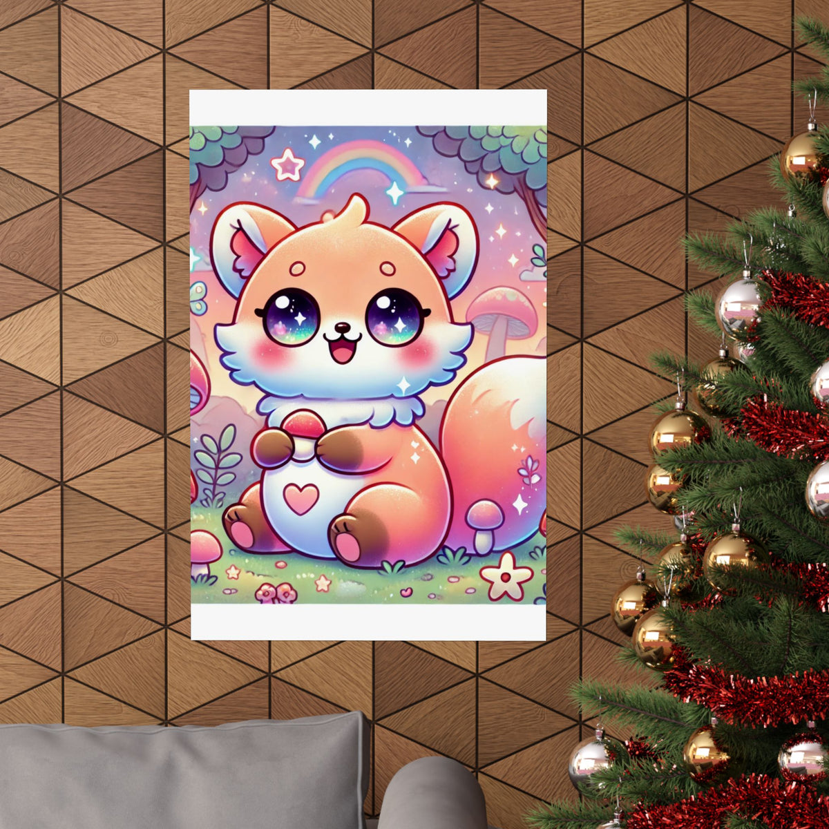 Pastel Woodland Fox Mushroom Kawaii Wall Art Poster