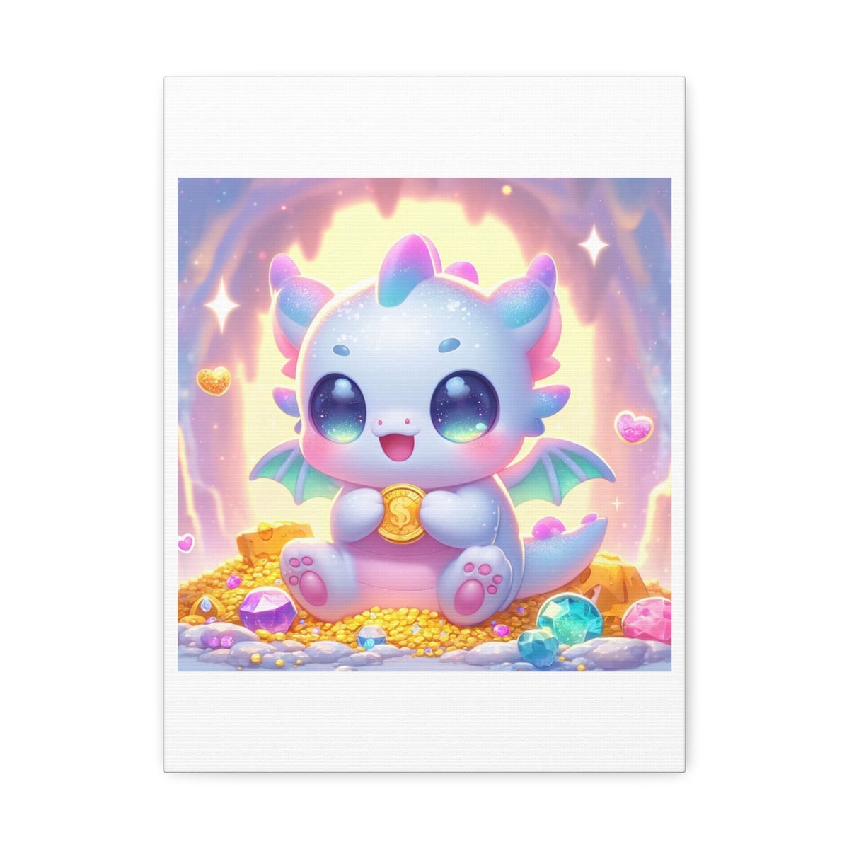 Pastel Treasure Dragon Kawaii Fantasy Canvas Wall Art