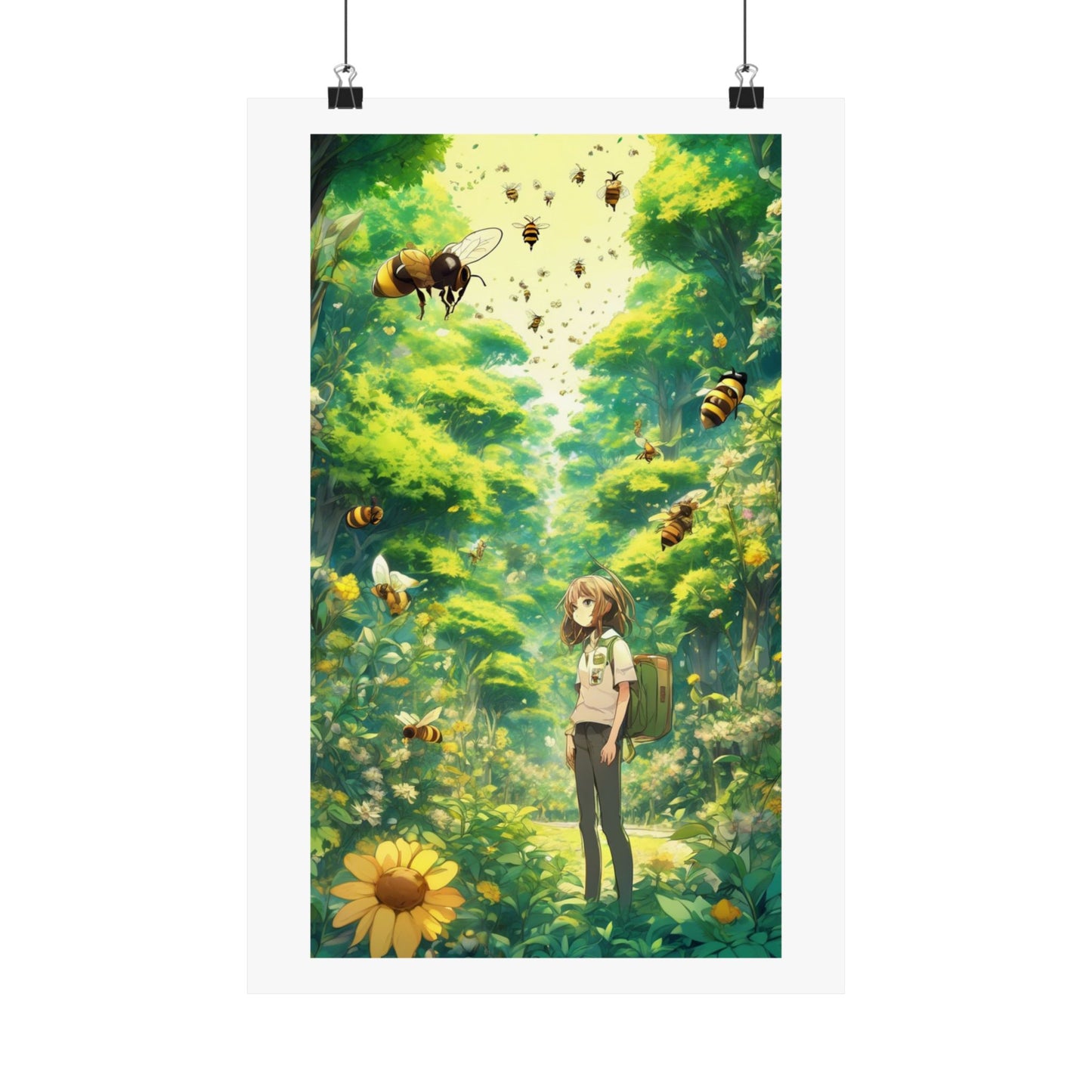Bee Garden Explorer Anime Nature Art Poster