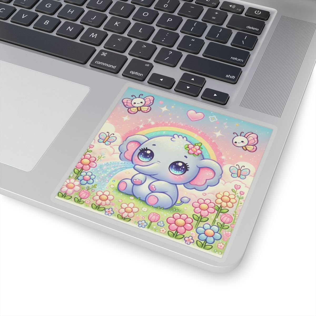 Pastel Rainbow Baby Elephant Floral Sticker