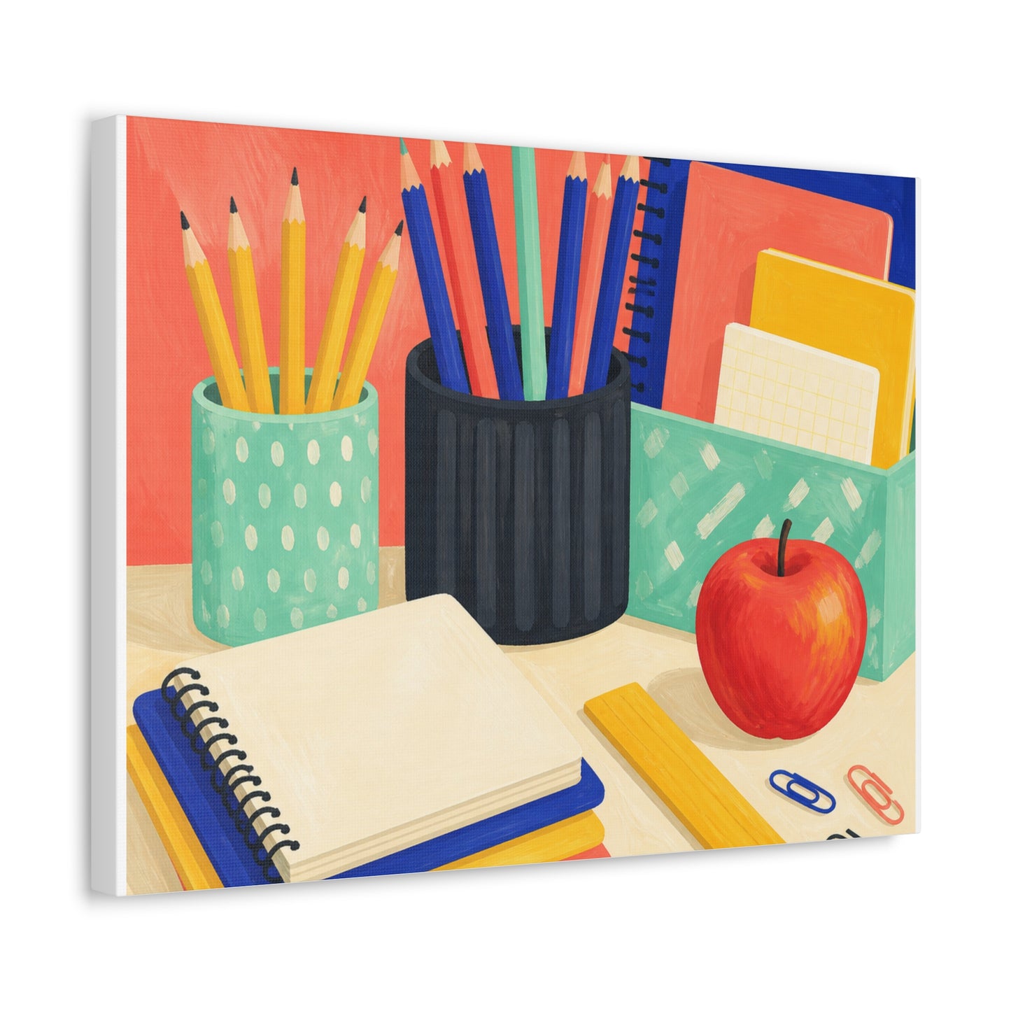 Colorful Teacher Desk Supplies Art Canvas Art