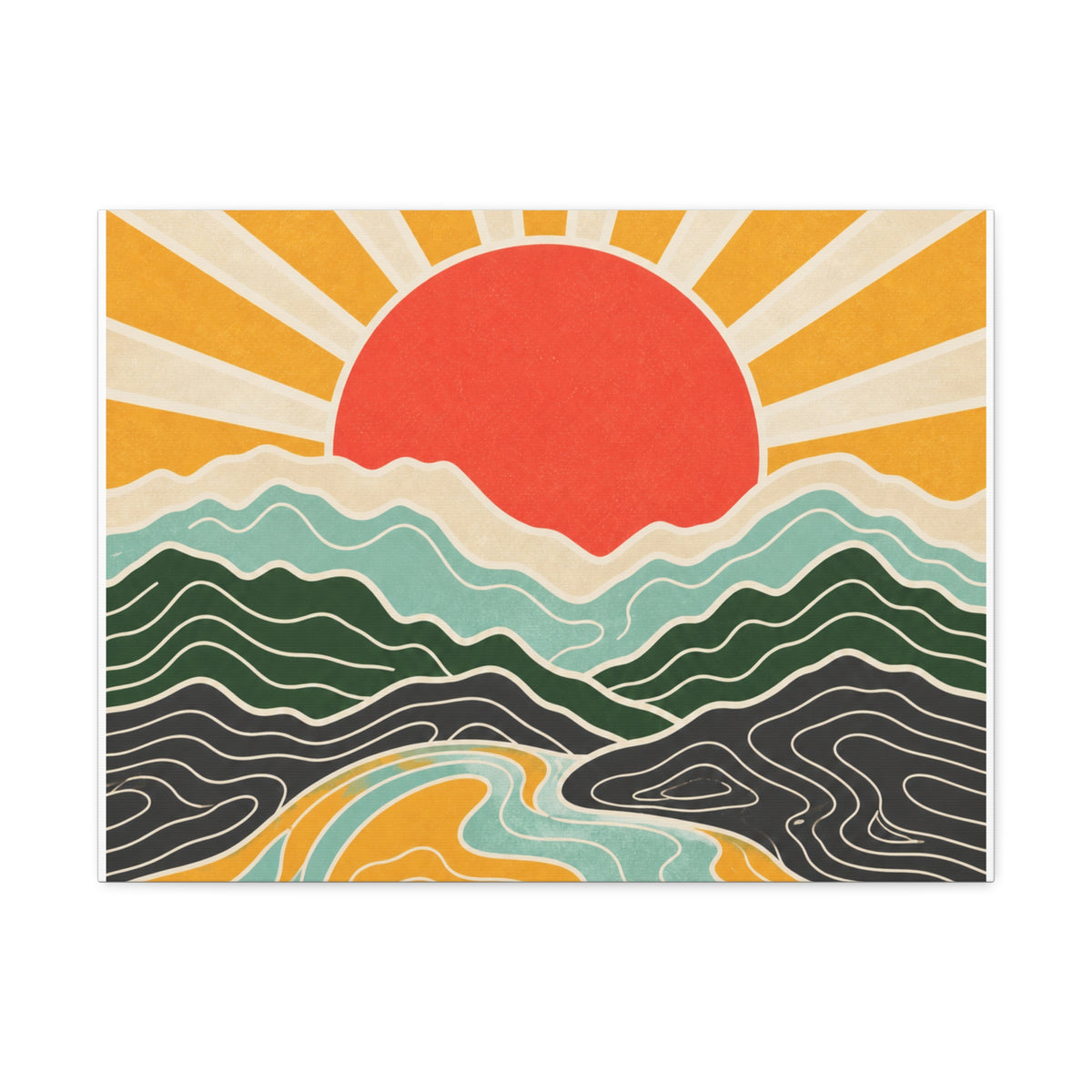 Topographic Sunrise Mid Century Mountain Canvas Art