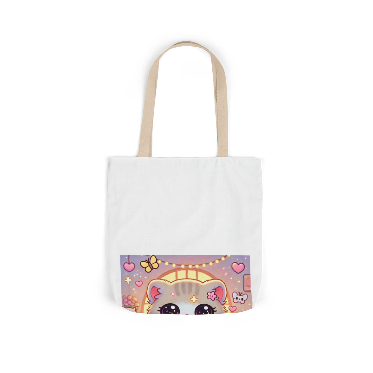 Cozy Kawaii Knitting Cat Pastel Yarn Canvas Tote Bag