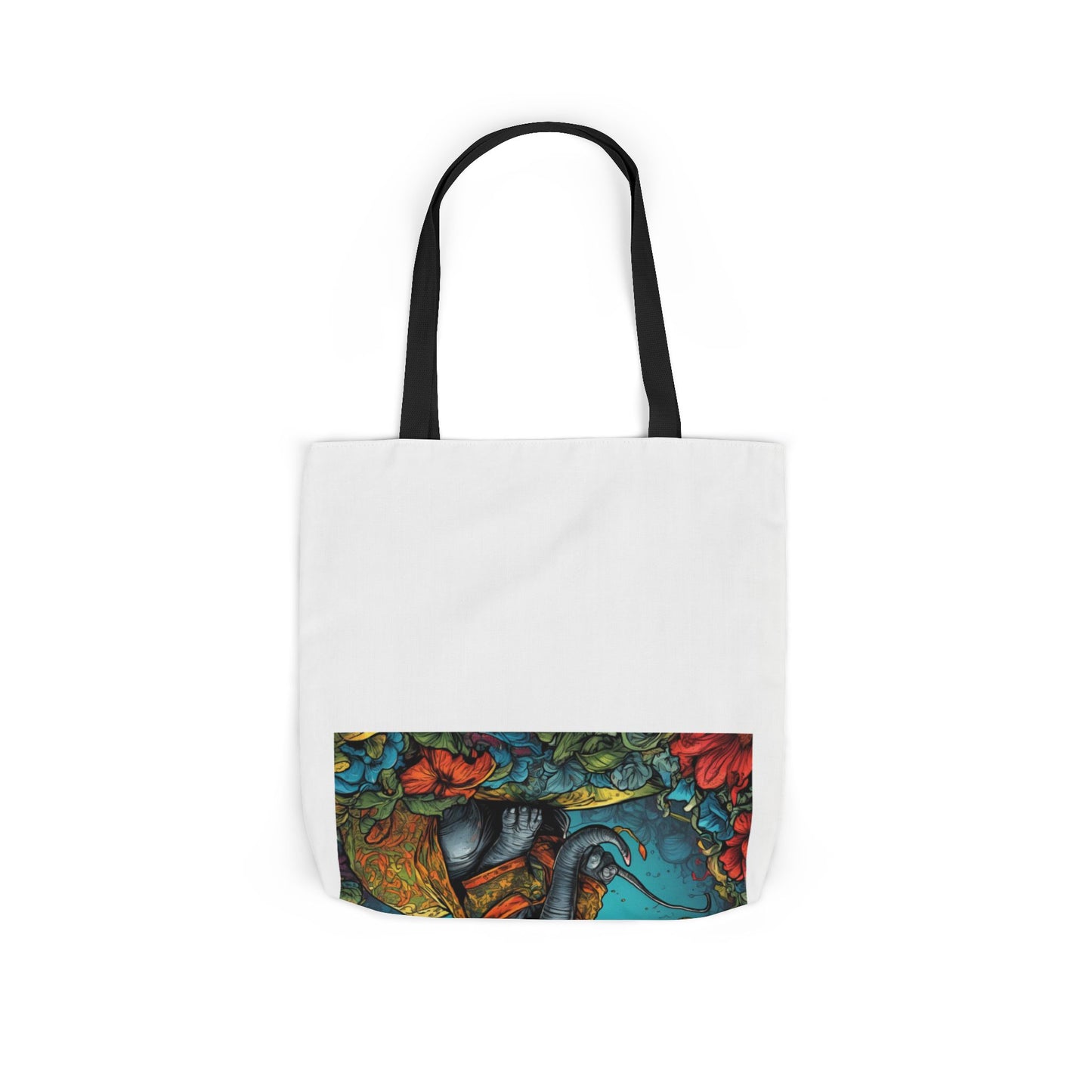 Colorful Storybook Elephant Floral Canvas Tote Bag