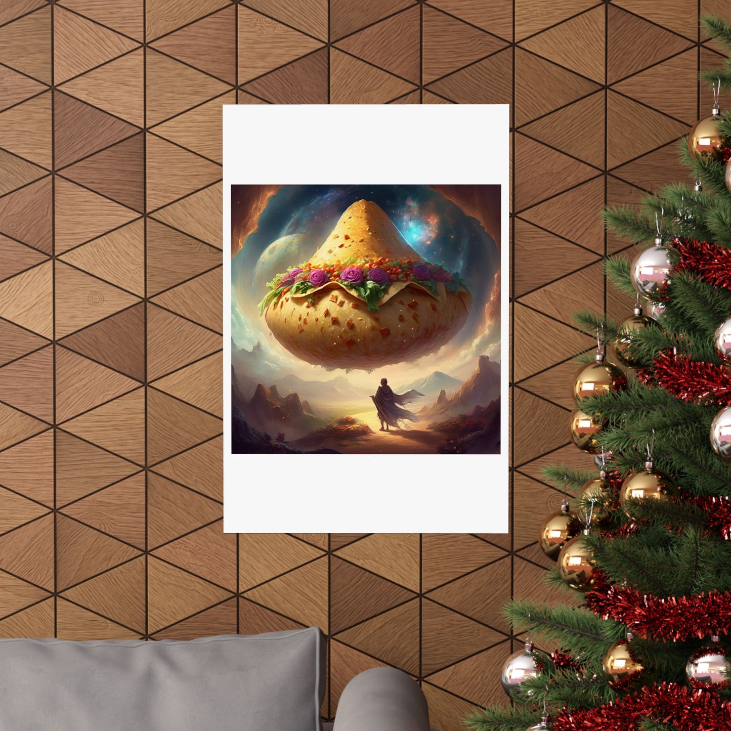 Cosmic Taco Planetoid Surreal Food Fantasy Art Poster