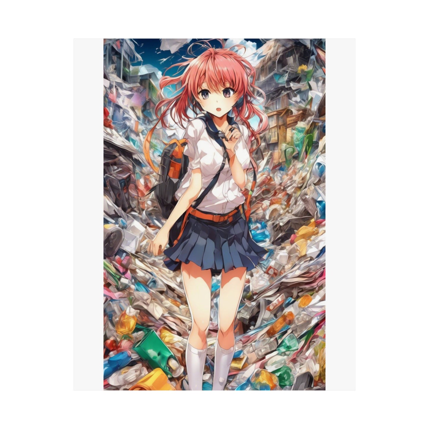 Recycling Day Anime Schoolgirl Eco Street Art Poster