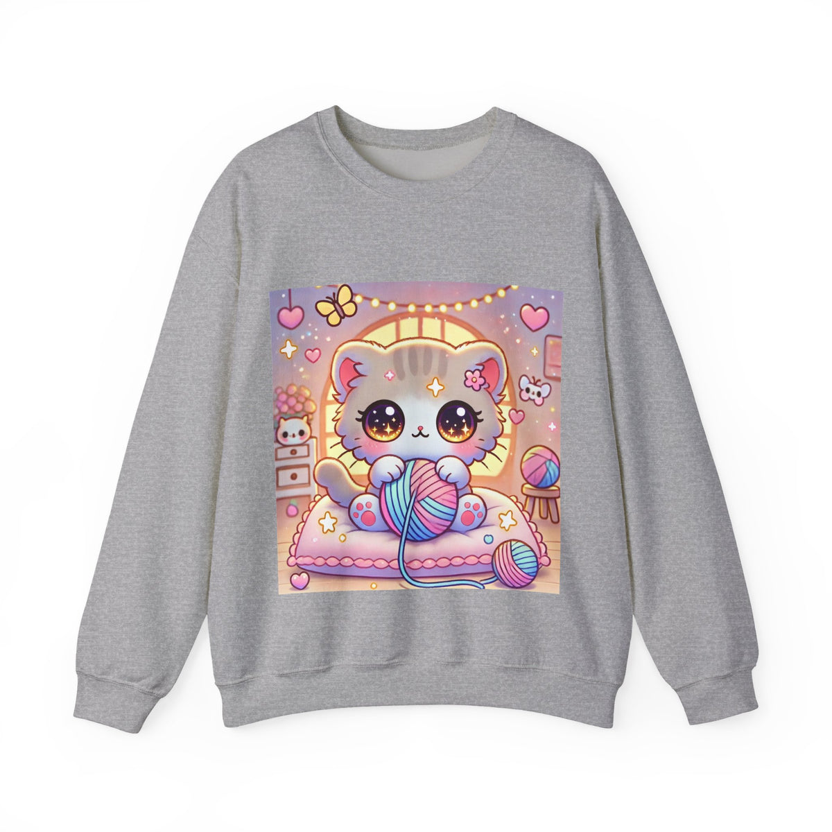 Cozy Kawaii Knitting Cat Pastel Yarn Sweatshirt