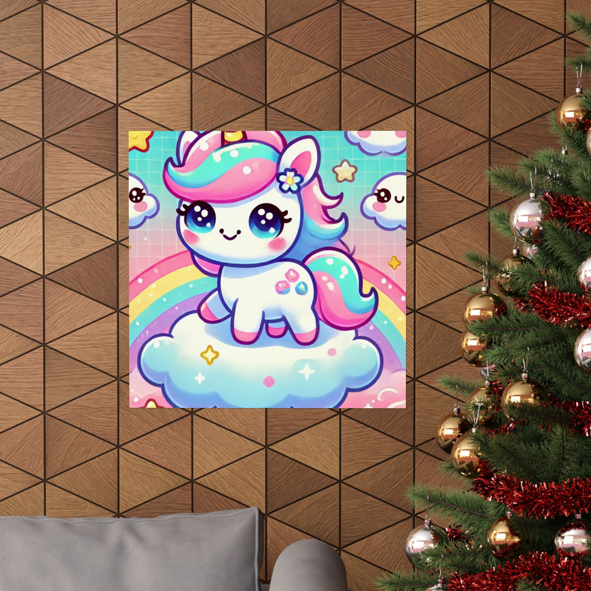 Pastel Rainbow Unicorn Cloud Kawaii Wall Art Poster