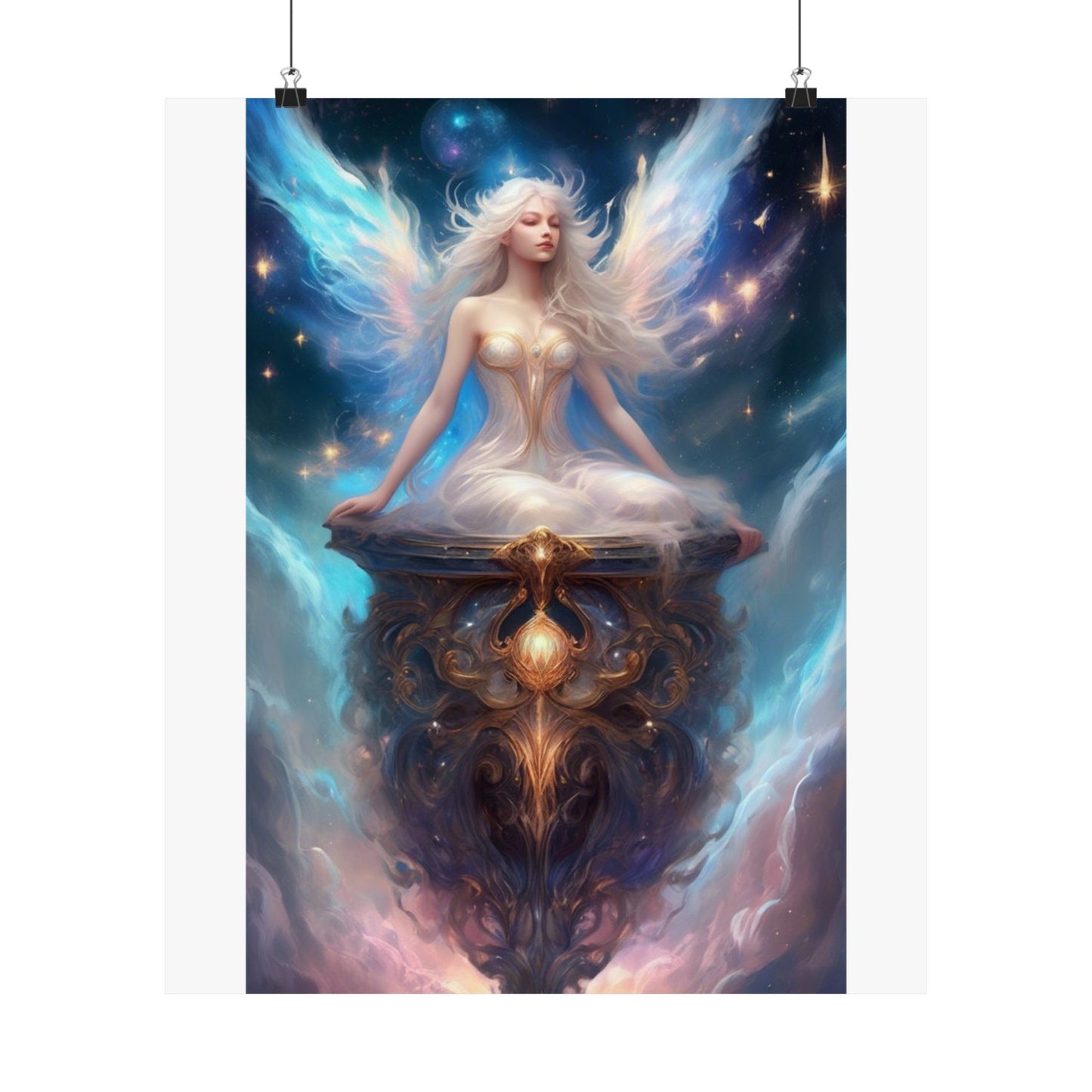 Celestial Winged Meditation Fantasy Portrait Poster