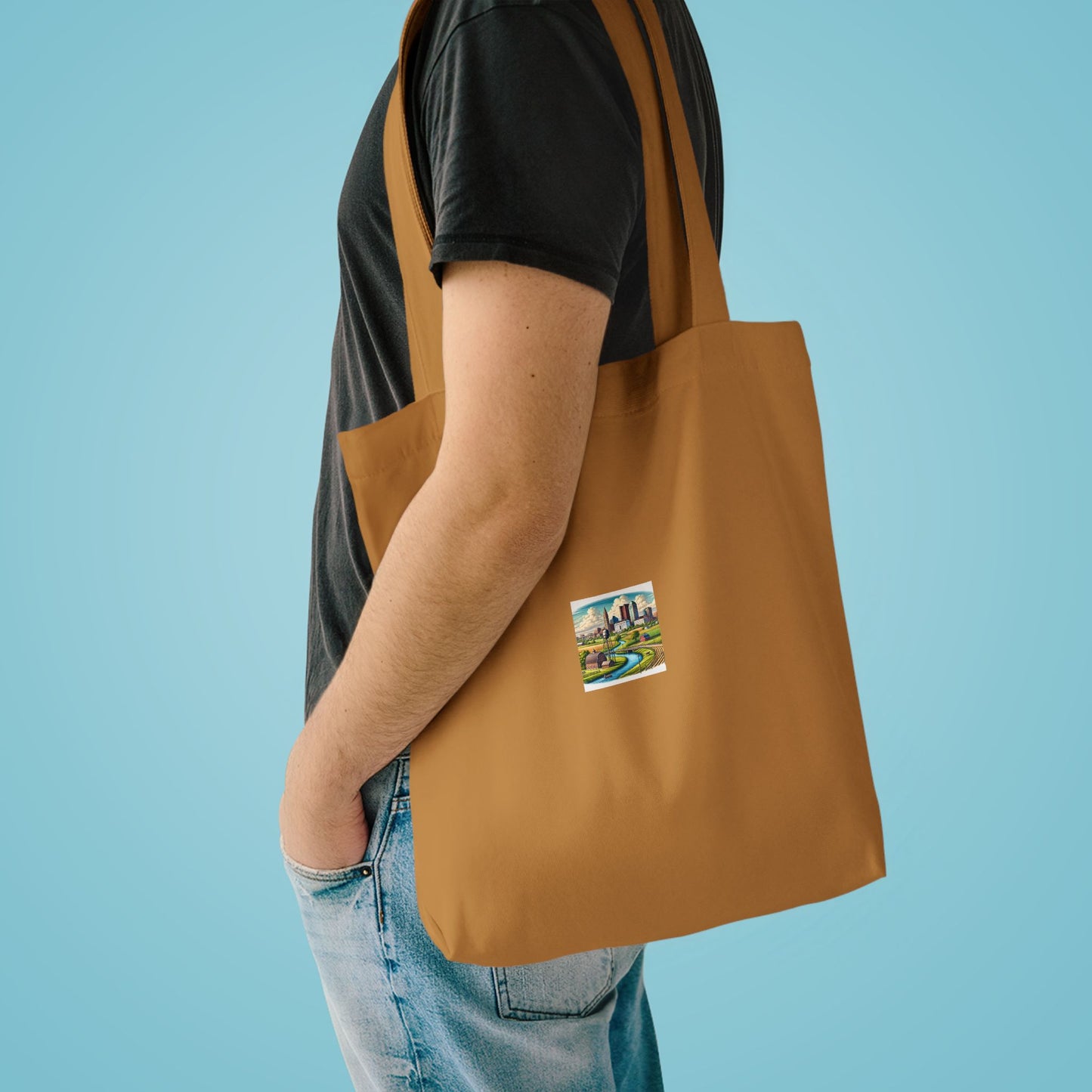 Rural River City Skyline Hometown Landscape Tote Bag
