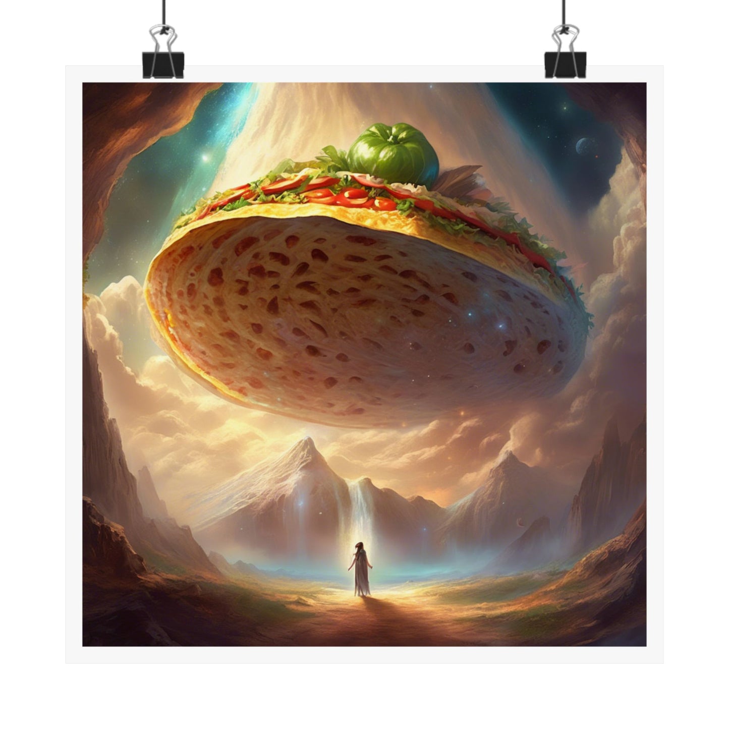 Cosmic Taco UFO Surreal Food Fantasy Art Poster
