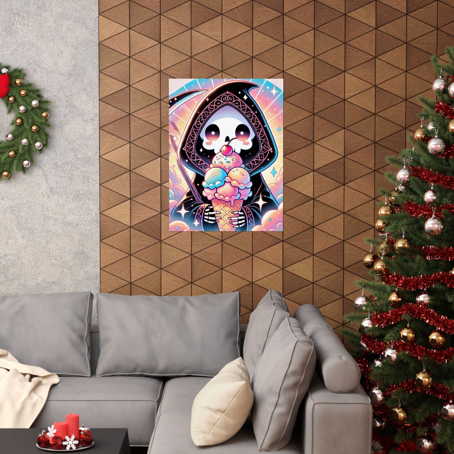 Cute Grim Reaper Ice Cream Pastel Novelty Poster