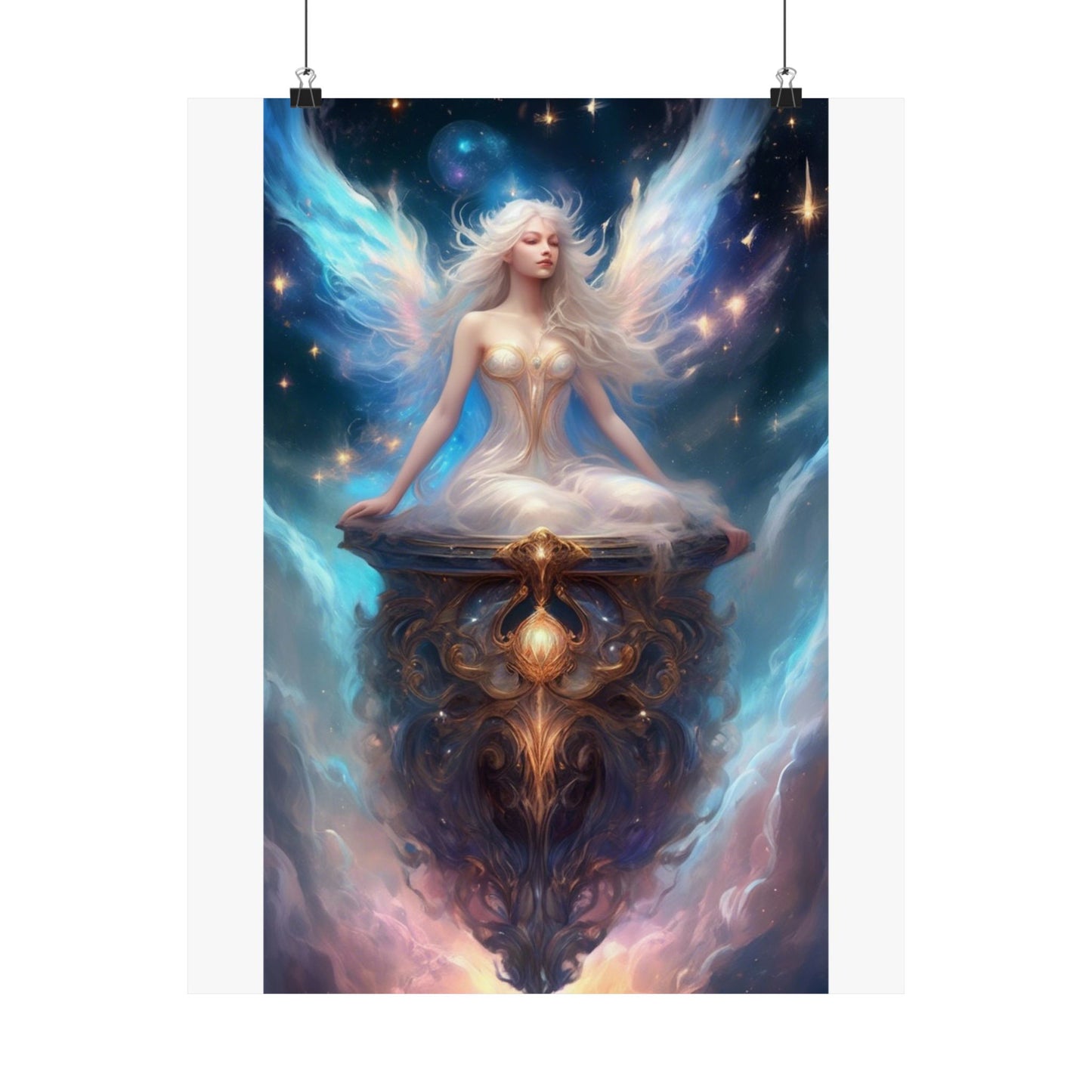 Celestial Winged Meditation Fantasy Portrait Poster
