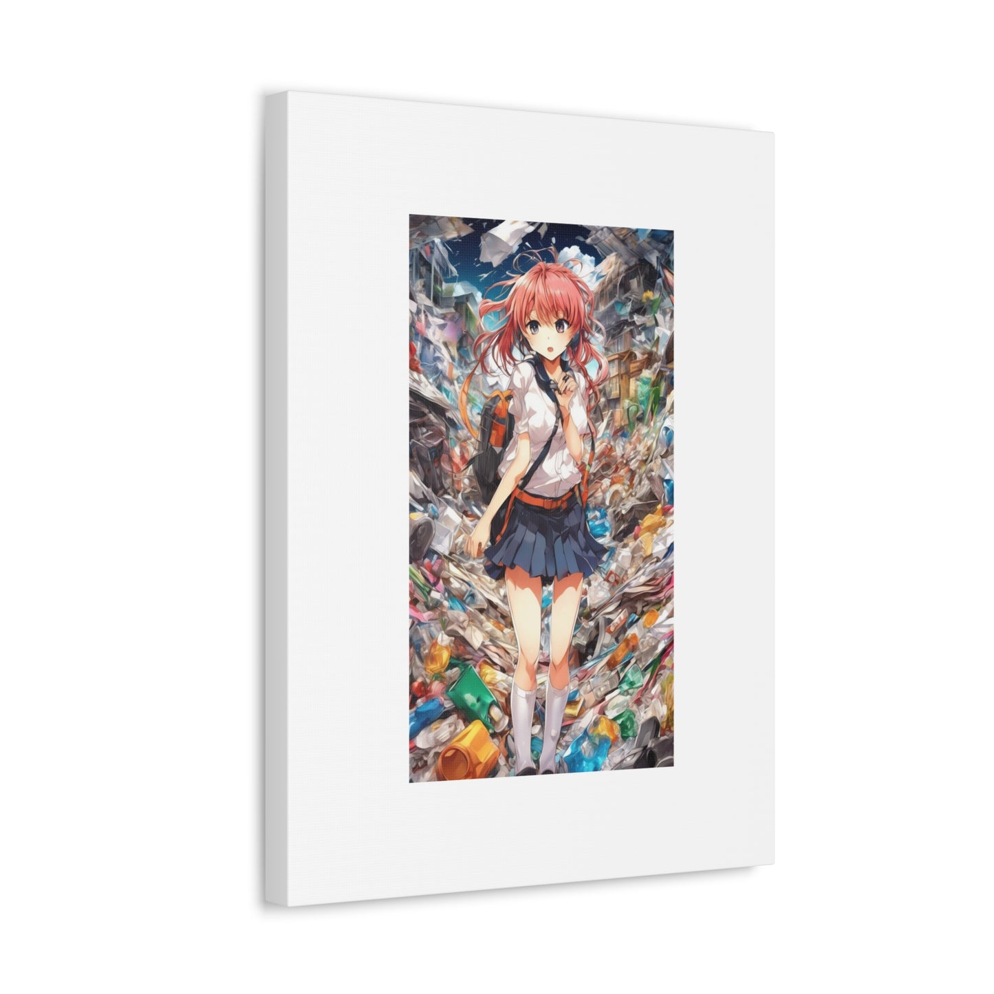 Recycling Day Anime Schoolgirl Eco Street Art Canvas