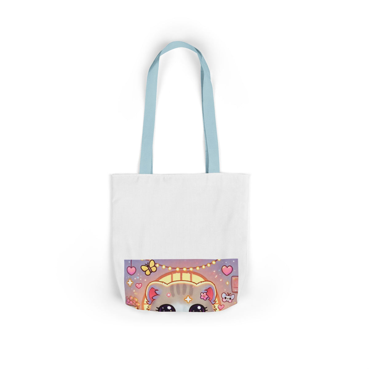 Cozy Kawaii Knitting Cat Pastel Yarn Canvas Tote Bag