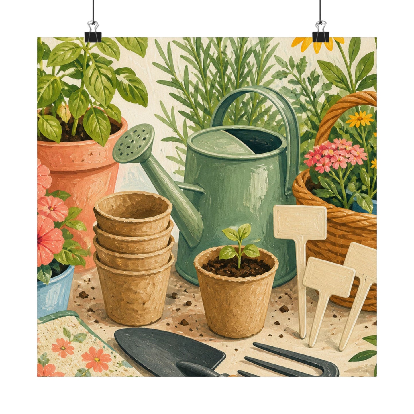 Colorful Gardening Tools and Flowers Hobby Poster